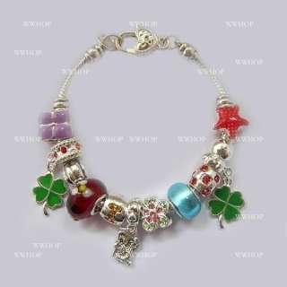 European Style Charms Bracelet Green Clover Beads cp122  