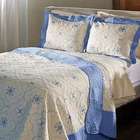   Embroidered 100 Percent Cotton Quilt Set in Blue   Size Full / Queen