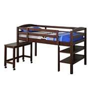 Walker Edison Twin Wood Loft Bed with Desk   Espresso at 