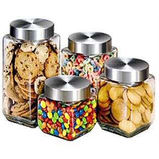 4PC SQUARE GLASS CANISTER SET  HOME BASICS For the Home Kitchen 