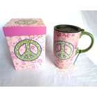 Florida Gifts Ceramic Coffee Travel Mug with Lid   Peace Sign Design 