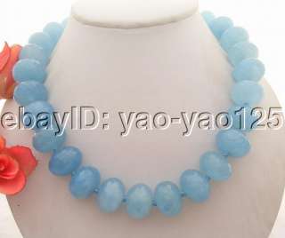 Beautiful! 20MM Rondelle Blue Jade Necklace  