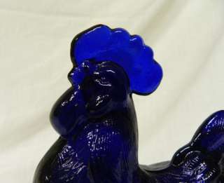 Cobalt Glass Rooster on Nest Dish  