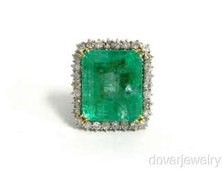 Vintage 42.80ct Diamond Emerald 18K Gold Cocktail Large Ring NR  