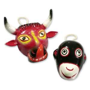   wood ornaments, Bull and Monkey Dance Masks (pair)