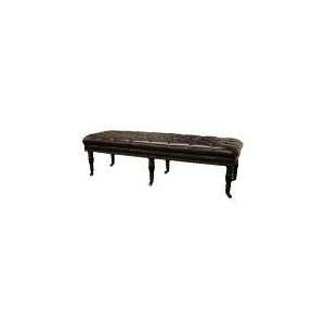  Bench with Button Tufted Seat Nail Head Trim in Dark Brown 