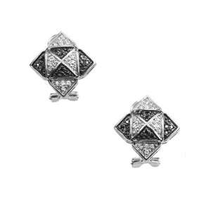   Stud Earring with schwarzen und klaren Cubic Zirconia, Sterling Silver