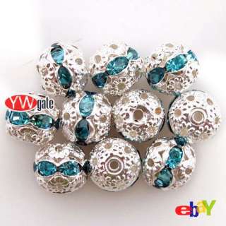 Multicolor Sliver Tone Rhinestone Ball Spacer Beads 8mm  