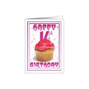    14th Birthday, cake stars pink, cup cake Card: Toys & Games