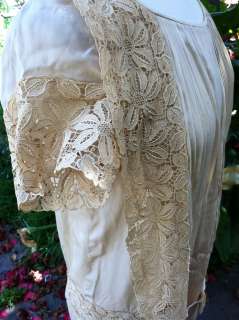 Vintage 20s Flapper Wedding Tea Dress Gown Silk Micro Pleats Lace 