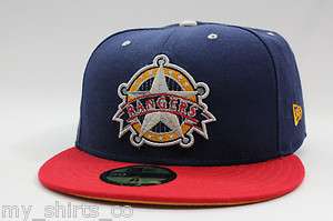 Texas Rangers Custom Logo Navy Red Yellow Authentic New Era Fitted Cap