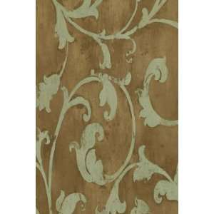 Blue Traditional Swirl on Brown Wallpaper by Fairwinds Studio in Cest 