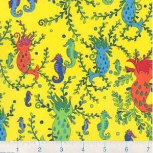  45 Wide Splash Seahorses Yellow Fabric By The Yard: Arts 