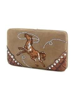 Western Embroidered Horse Brown Handbag Flat Wallet Set  