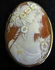 18K Cameo Brooch/Pendant Lady W/Flowers In Her Hair