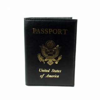 US Black Leather Passport Holder   