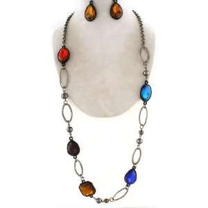  Multi Color 32 inch Long Necklace & Earrings SET seen on 