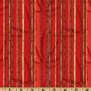  44 Wide Silk Garden Bamboo Red Fabric By The Yard: Arts 