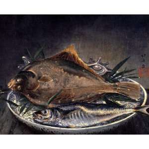 Hokusai: Flat fish and mackerel   Giclee Art Reproduction on Stretched 