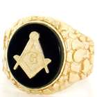 Jewelry Liquidation 10k Solid Gold Oval Onyx Masonic Nugget Mens Ring