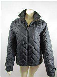 New Womens Authentic Ralph Lauren Sport Black Quilted Jacket Coat Size 
