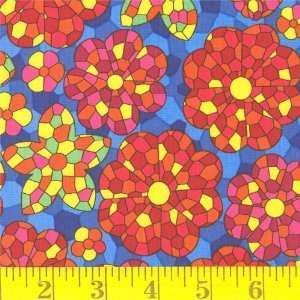   Wide Stain Glass Flower Blue Fabric By The Yard: Arts, Crafts & Sewing