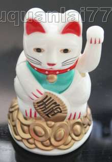 Resin Moving Hand Maneki Neko Lucky Cat Figure white #423  