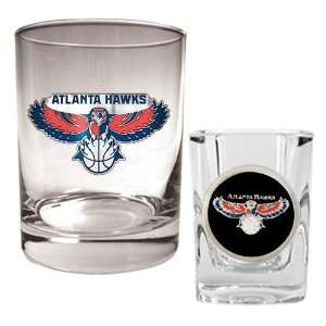  Atlanta Hawks Rocks Glass & Shot Glass Set   Primary Logo 