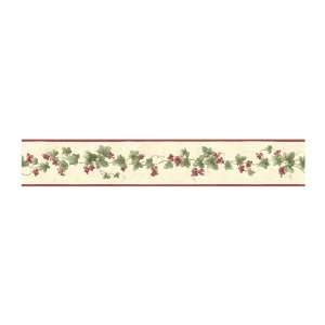   Treasures Textured Ivy Grape Prepasted Border, White/Green/Cranberry