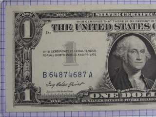 1957 One Dollar Silver Certificate Grades AU+ Serial # B64874687A 
