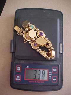   14k Gold Heavy Slide Bracelet w 10 Gem Set Slides 33.8 Grams NR  