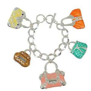   Silvertone Large Purse Charm Toggle Bracelet Fashion Jewelry Jewelry