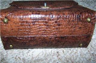 Vintage 60s Brown Faux Alligator Handbag Purse  