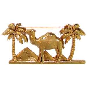  1 1/4 X 2 1/2 Egyptian Camel And Palm Tree Pin, Signed Jj 