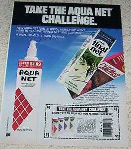 1988 advertising   Faberge Aqua Net Hair Spray vs Clairol Final Net 