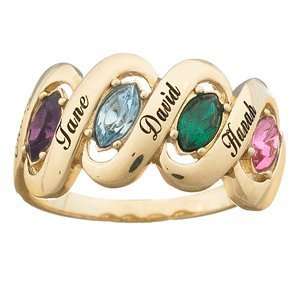   14K Gold over Sterling Family Name & Marquise Birthstone Ribbon Ring