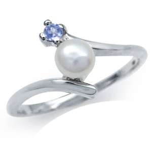 4MM Natural White Pearl & Tanzanite 925 Sterling Silver Bypass Ring 