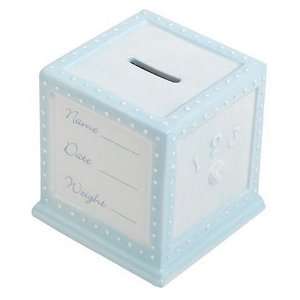  Personalized Blue Ceramic Block Bank/Magnetic Frame: Baby
