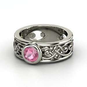    Alhambra Ring, Round Pink Tourmaline 14K White Gold Ring: Jewelry