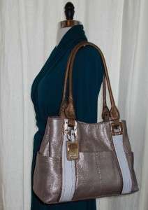 TIGNANELLO Metallic Pewter Leather handbag shoulder shopper bronze 