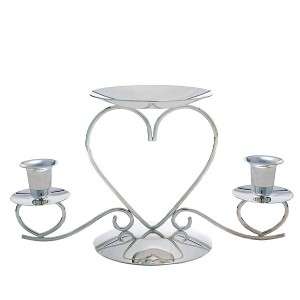 Silver Plated Heart Shaped Unity Candle Stands Holder  