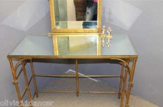   Tole Hollywood Regency gold elegant vanity bench mirror table  