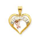 goldia 14k Gold Tri color Believe with Ribbon Heart Pendant