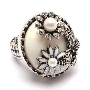 Gothic Victorian Chunky White Stone Flower Garden Fashion Ring