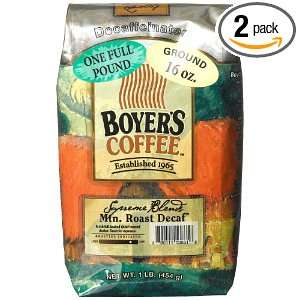 Boyers Coffee Mountain Roast Decaf (Ground), 16 Ounce Bags (Pack of 2 
