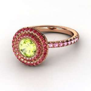  Natalie Ring, Round Peridot 14K Rose Gold Ring with Ruby & Pink 