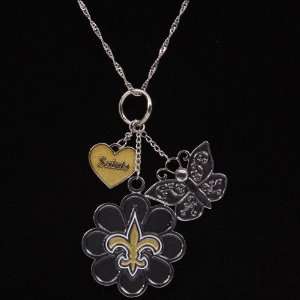 New Orleans Saints Youth Girls Silvertone Heart Butterfly 