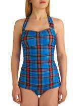 Esther Williams Bathing Beauty One Piece in Royal Plaid  Mod Retro 
