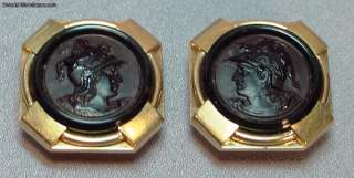 Antique French Carved Agate Warriors 18k Cufflinks  