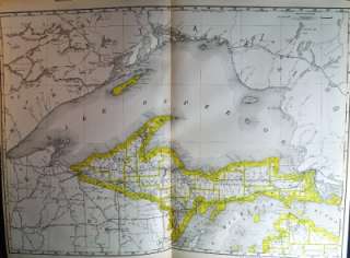 Original 1890 Antique Map Of Northern Michigan USA  